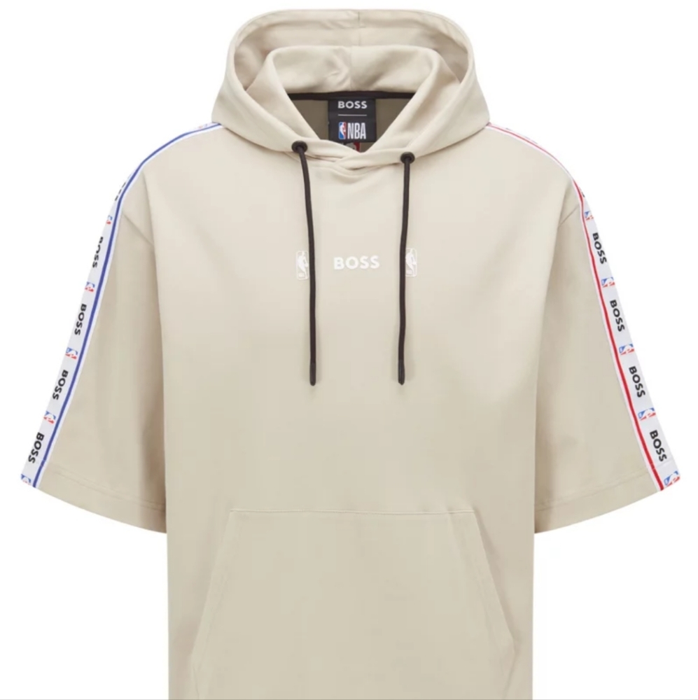 BOSS & NBA SHORT SLEEVEDHOODED SWEATSHIRT WITH COLLABORATIVE LOGO TAPE -Worn 1x